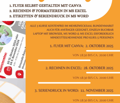 Einladung Crashkurse Canva – MS Word – MS Excel