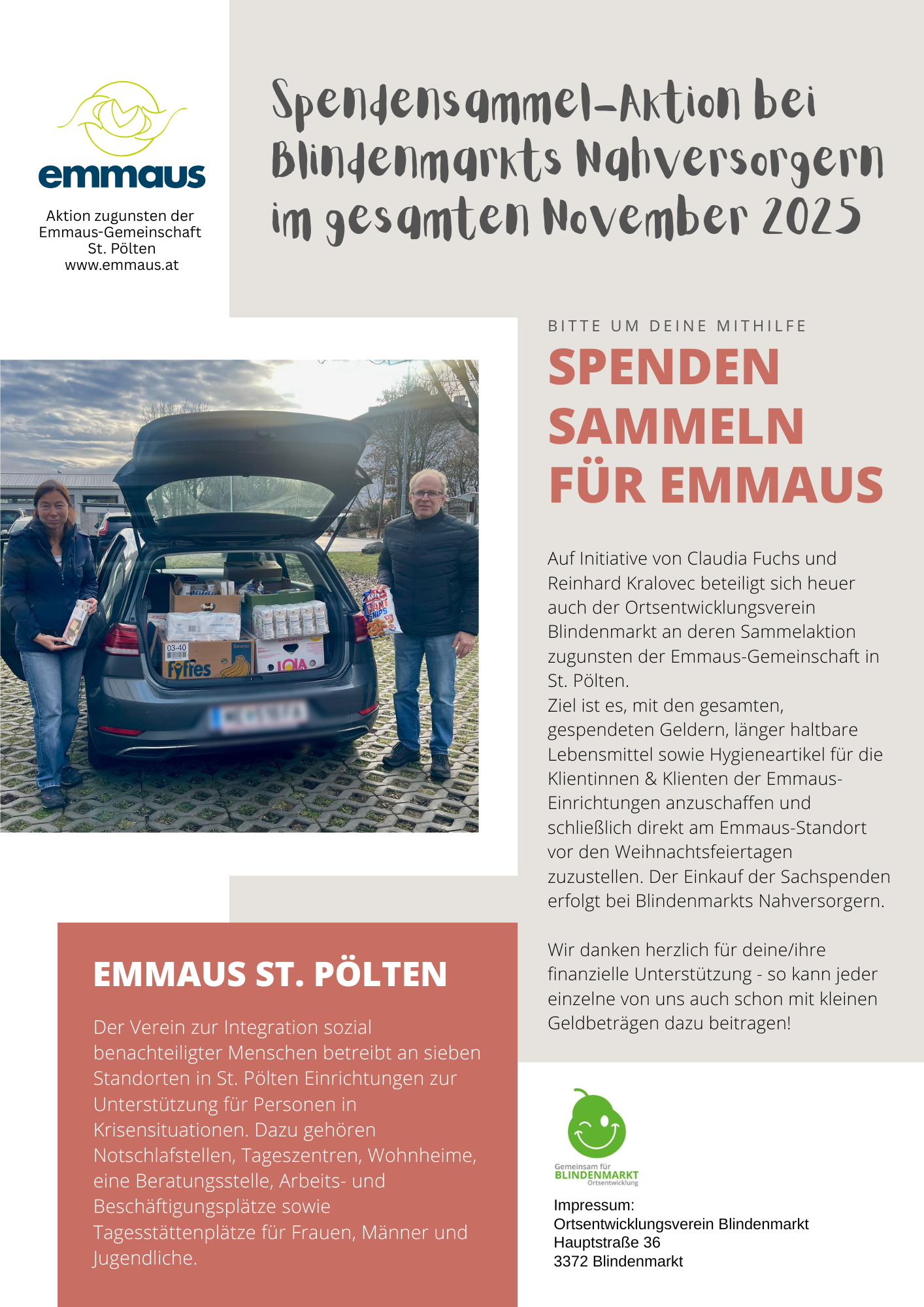 Spendenaktion der Nahversorger Blindenmarkts im November 2025