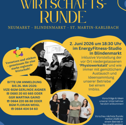 Einladung: Wirtschaftsrunde in Blindenmarkt im Juni 2026