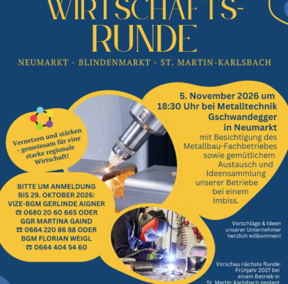Einladung: Wirtschaftsrunde in Neumarkt im November 2026