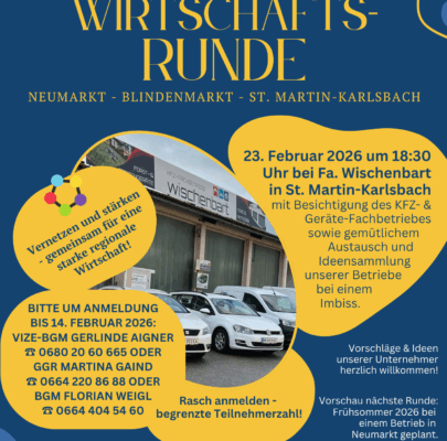 Einladung: Wirtschaftsrunde in St. Martin-Karlsbach im Februar 2026